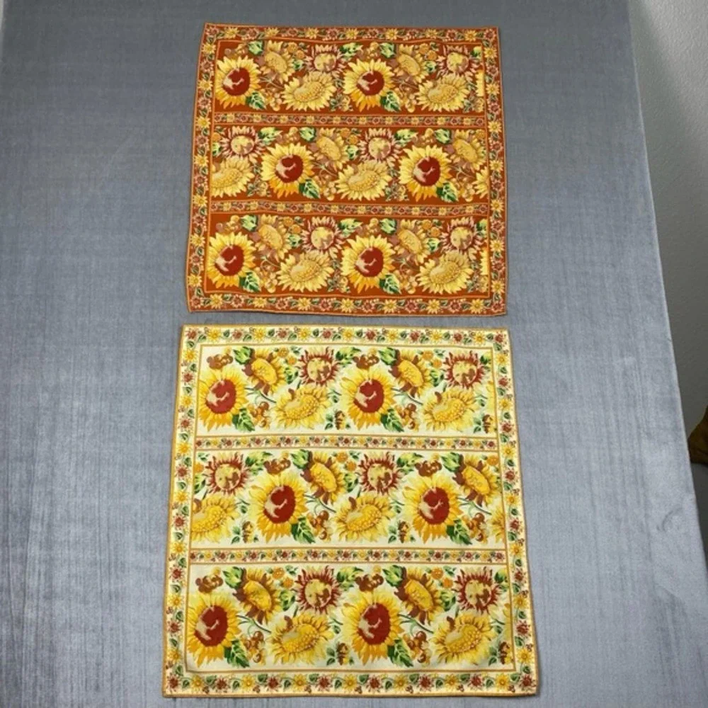 Vtg Handmade Sunflower Cloth Napkin SET‎ of 5 Fall Harvest Autumn 23 x 23